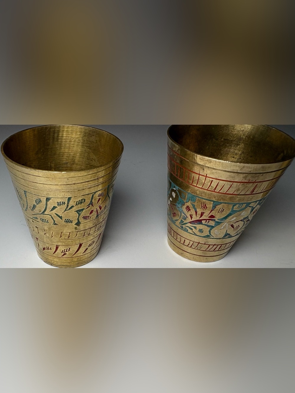 5 Vintage Etched Brass  Tumblers - Decorative Floral Motif - Picture 2 of 6